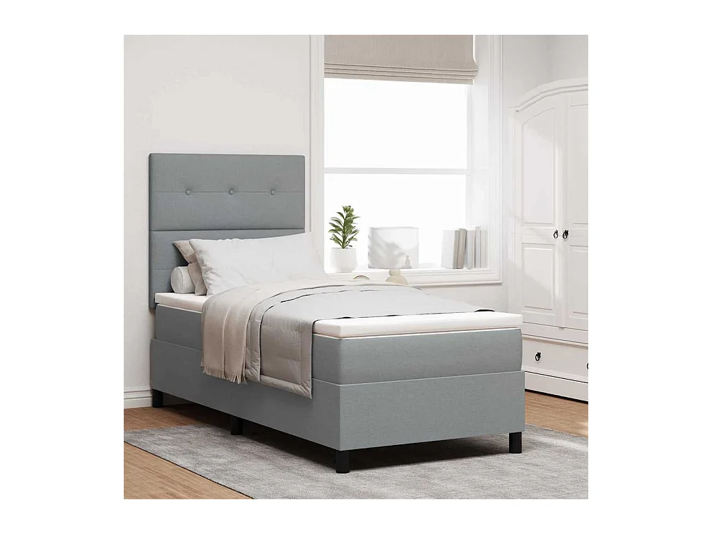 Lit à ressorts avec matelas Gris clair 100 x 200 cm tissu