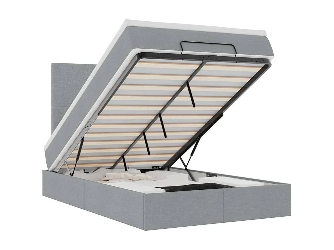 Ottoman-Bett mit Matratze & LEDs Hellgrau 120x200 cm Stoff