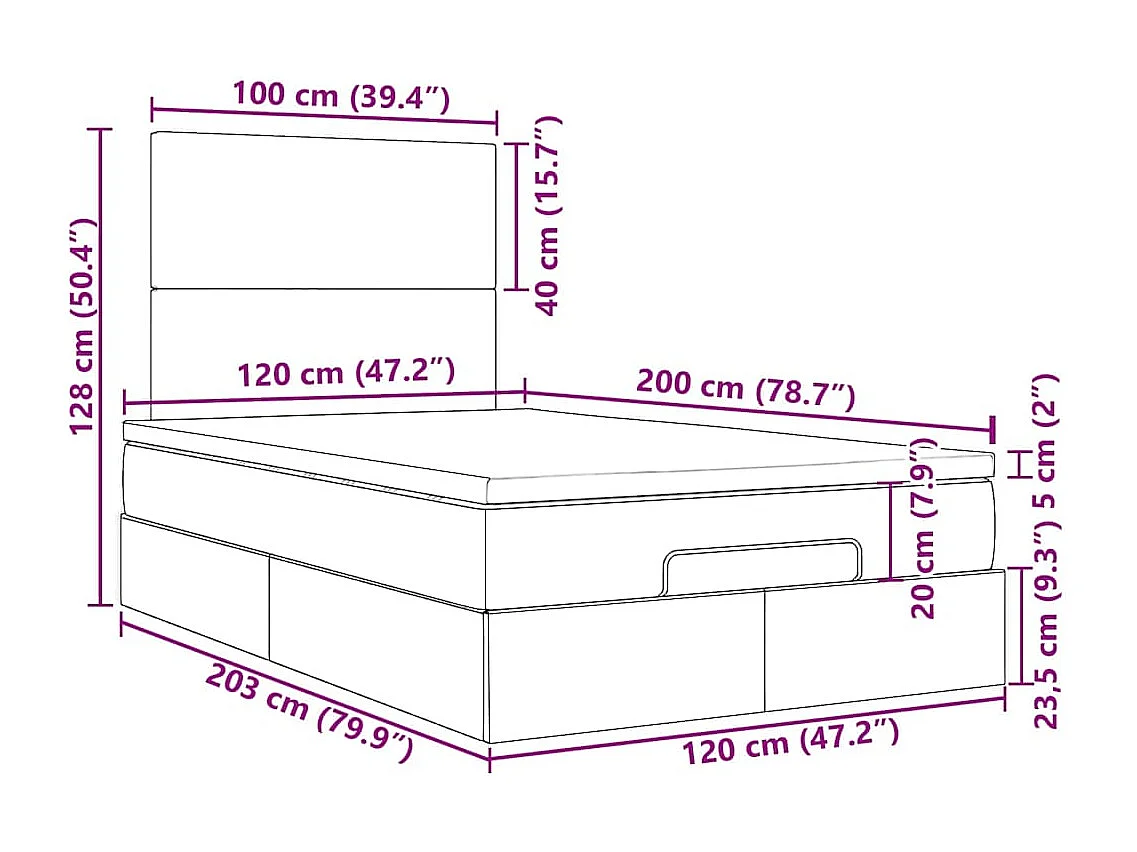 Ottoman-Bett mit Matratze & LEDs Hellgrau 120x200 cm Stoff