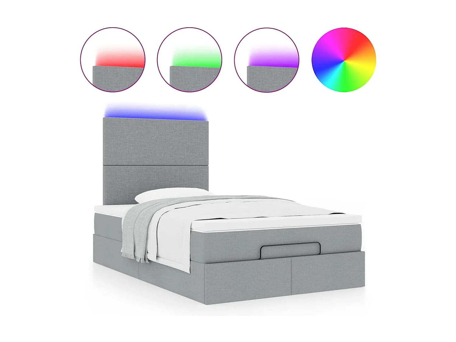Ottoman-Bett mit Matratze & LEDs Hellgrau 120x200 cm Stoff