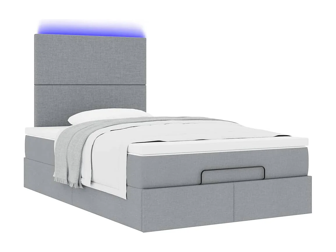 Ottoman-Bett mit Matratze & LEDs Hellgrau 120x200 cm Stoff