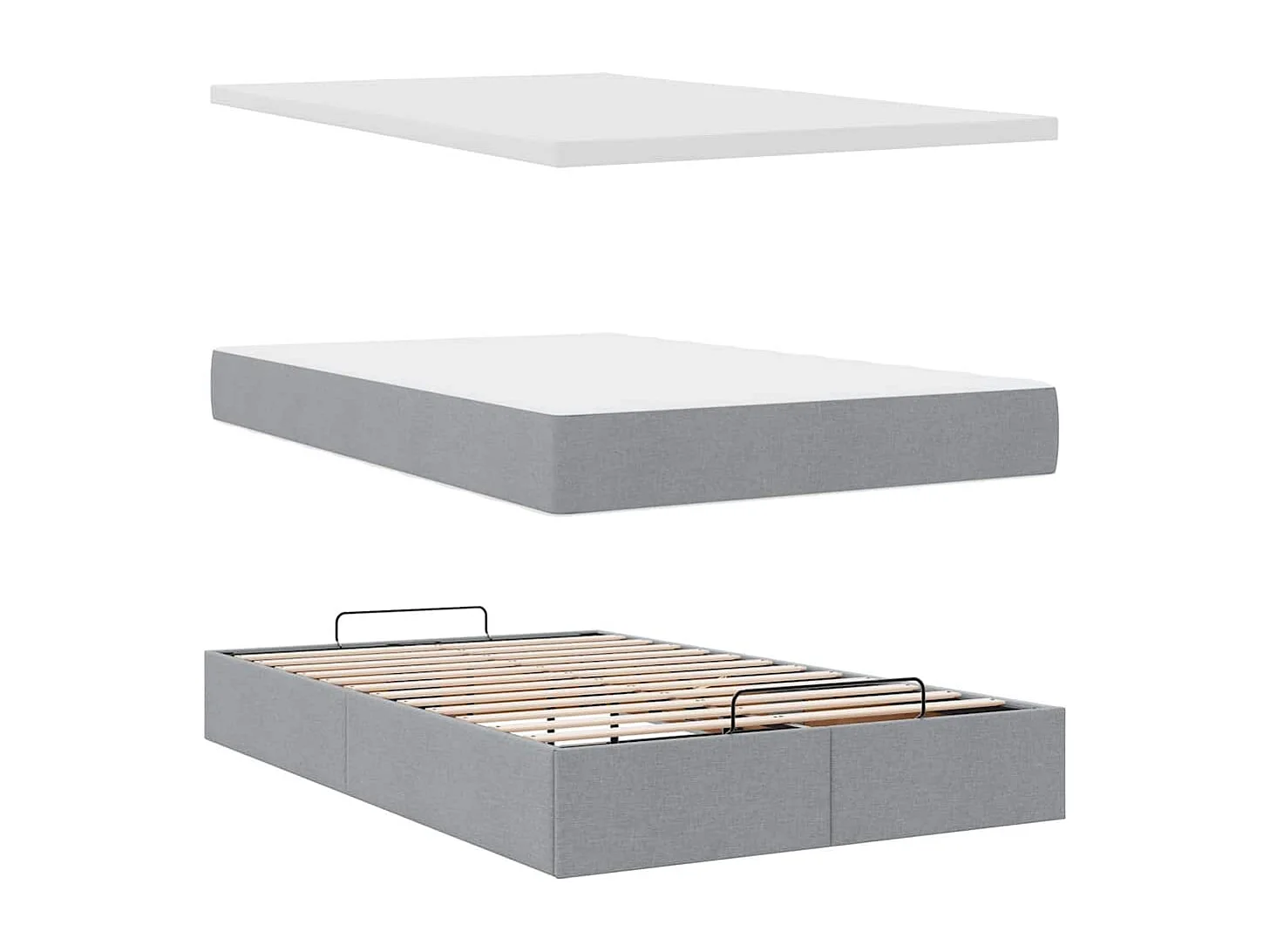 Ottoman-Bett mit Matratze & LEDs Hellgrau 120x200 cm Stoff