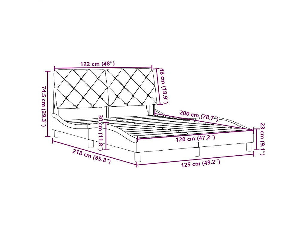 Estrutura de cama com LED sem colchão 120x200 cm tecido