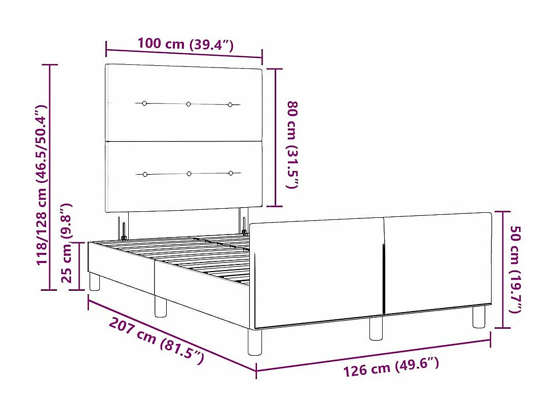 Bettgestell mit Kopfteil Schwarz 120 x 200 cm Stoff