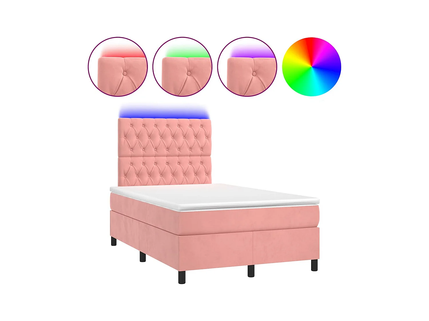 Sommier à lattes de lit et matelas LED rose 120x190 cm velours