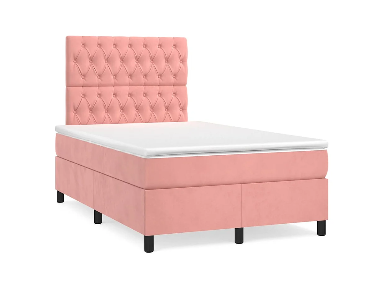 Sommier à lattes de lit et matelas LED rose 120x190 cm velours
