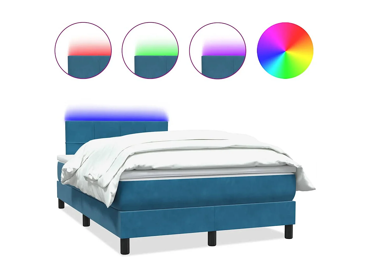 Sommier à lattes de lit et matelas et LED bleu foncé 120x210cm velours