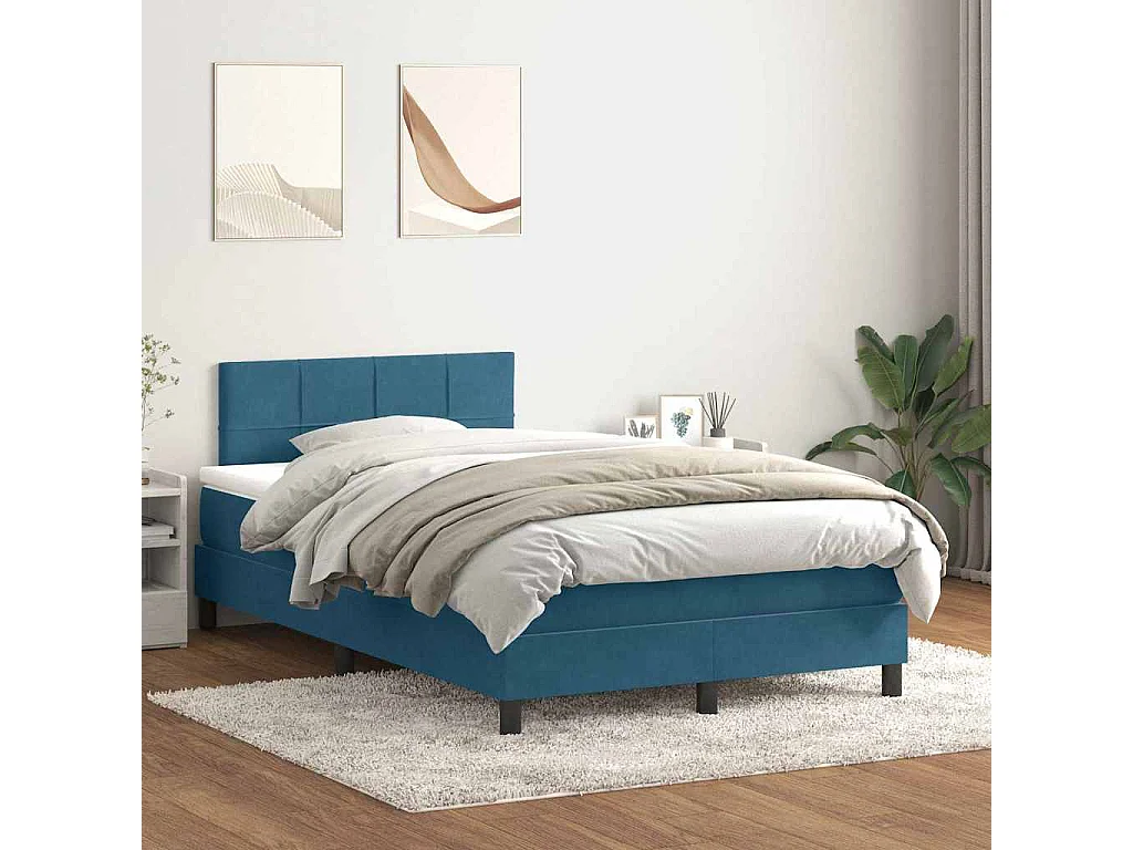 Sommier à lattes de lit et matelas et LED bleu foncé 120x210cm velours