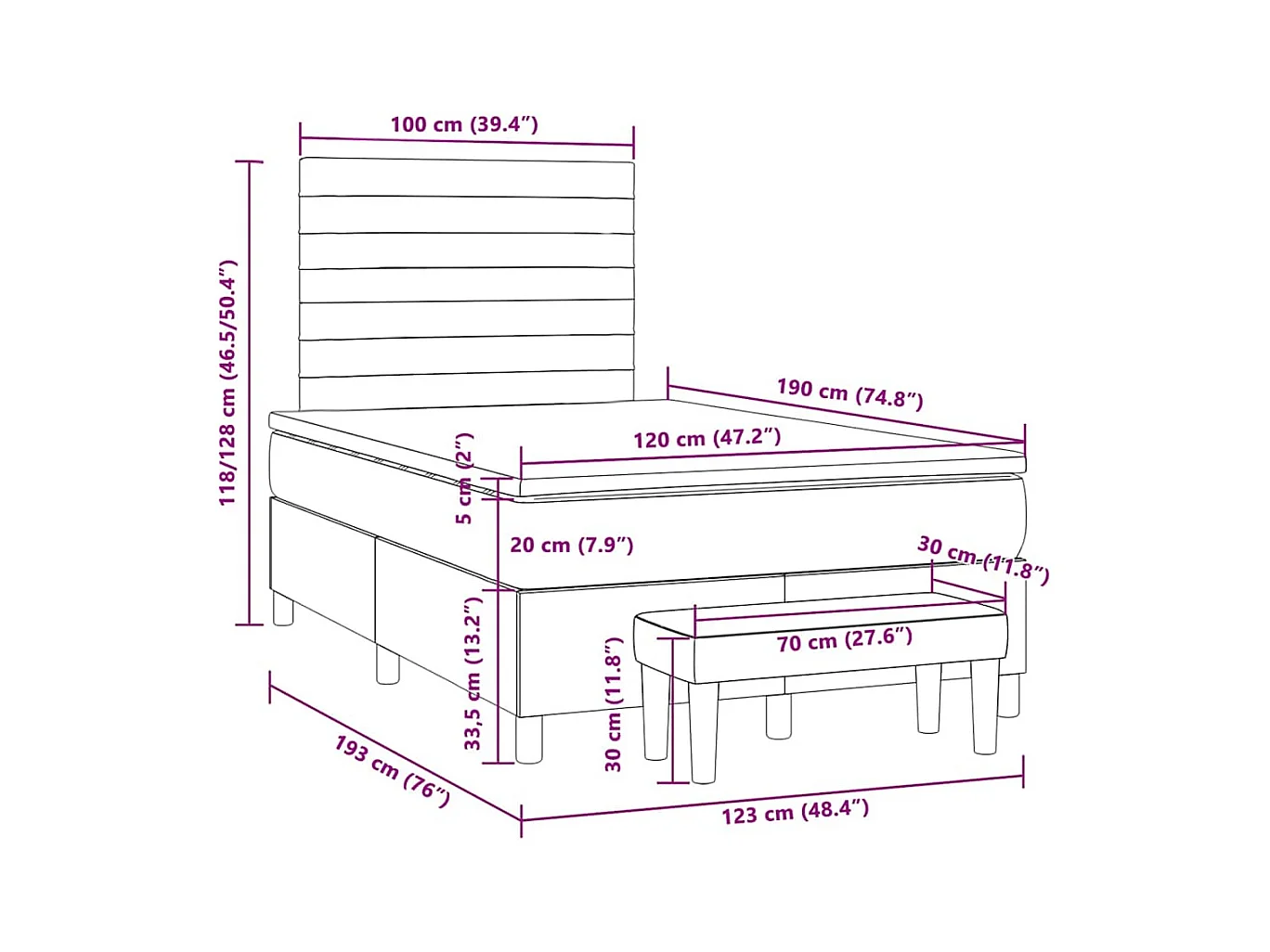Sommier à lattes de lit avec matelas rose 120x190 cm velours