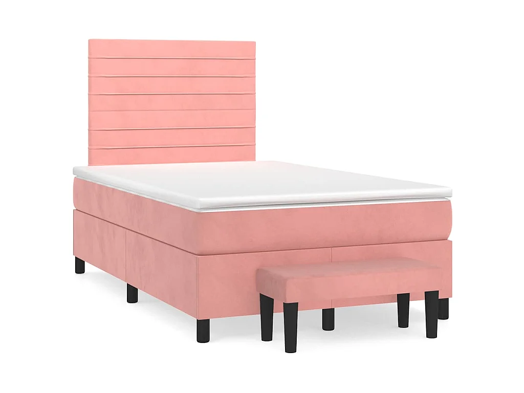 Sommier à lattes de lit avec matelas rose 120x190 cm velours