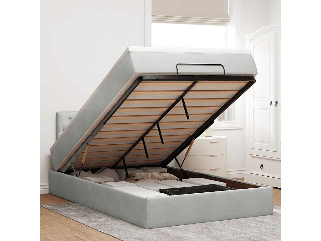 Cama otomana com colchão cinza claro 120x190 cm Veludo