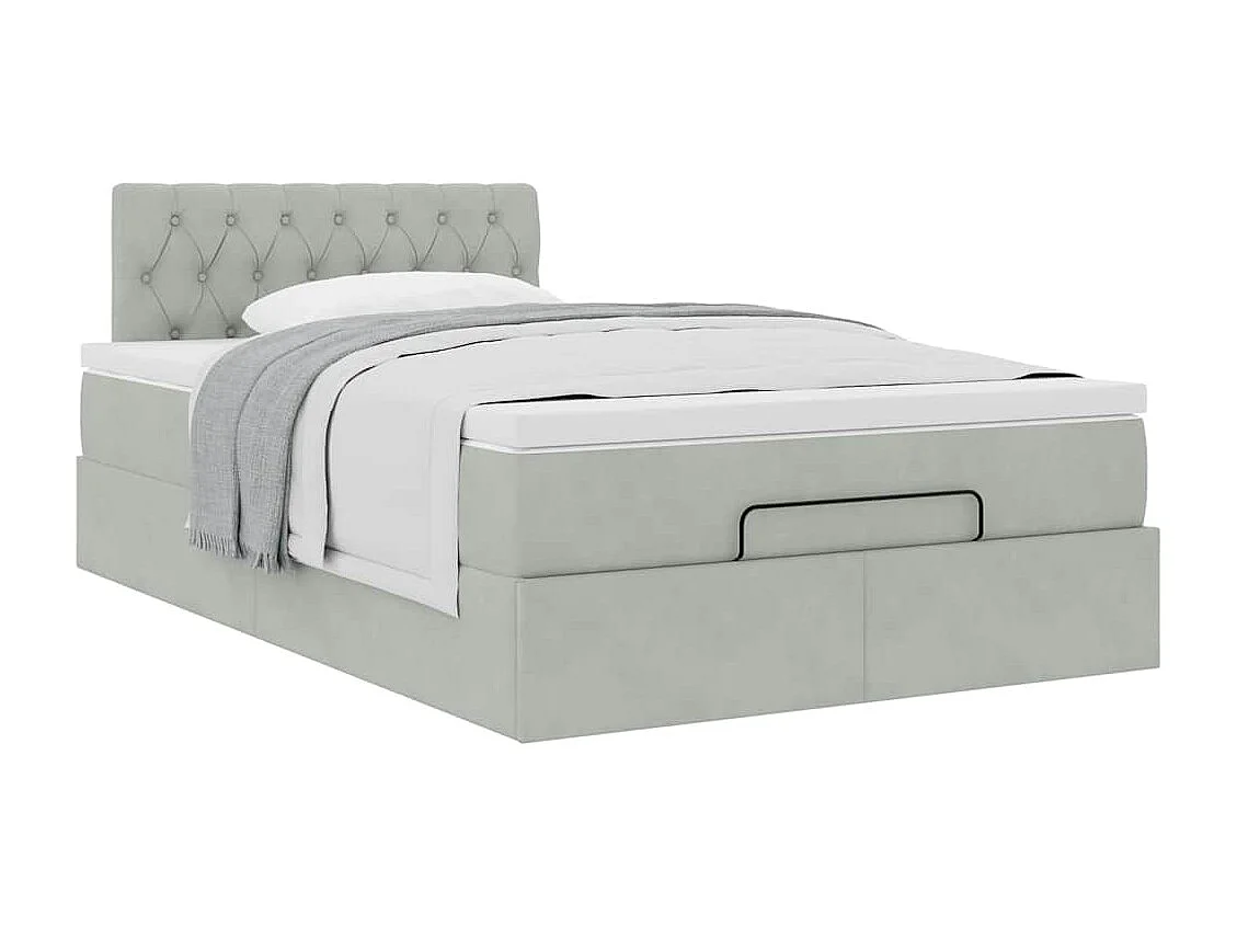 Cama otomana com colchão cinza claro 120x190 cm Veludo