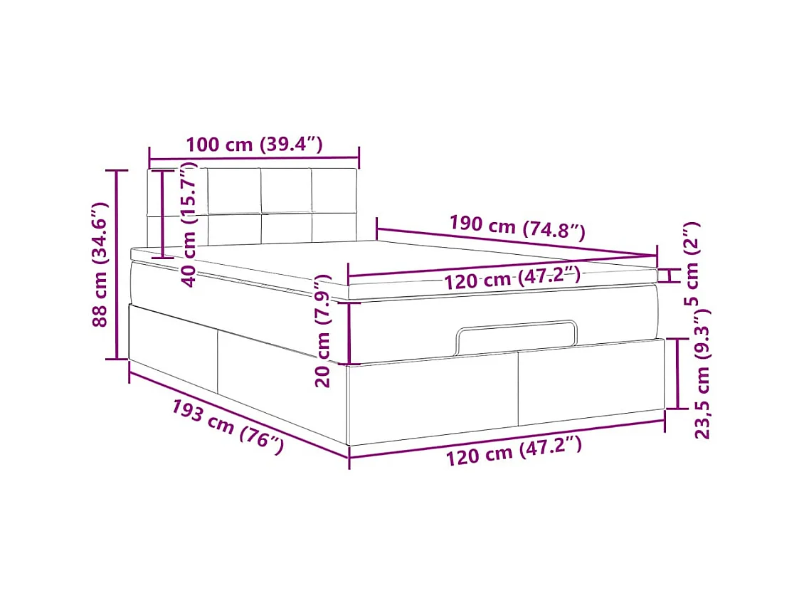 Lit ottoman avec matelas gris clair 120x190 cm tissu