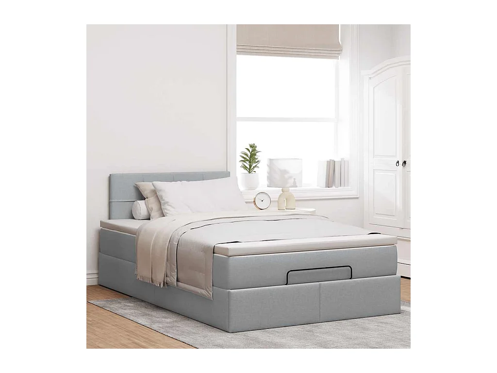 Lit ottoman avec matelas gris clair 120x190 cm tissu