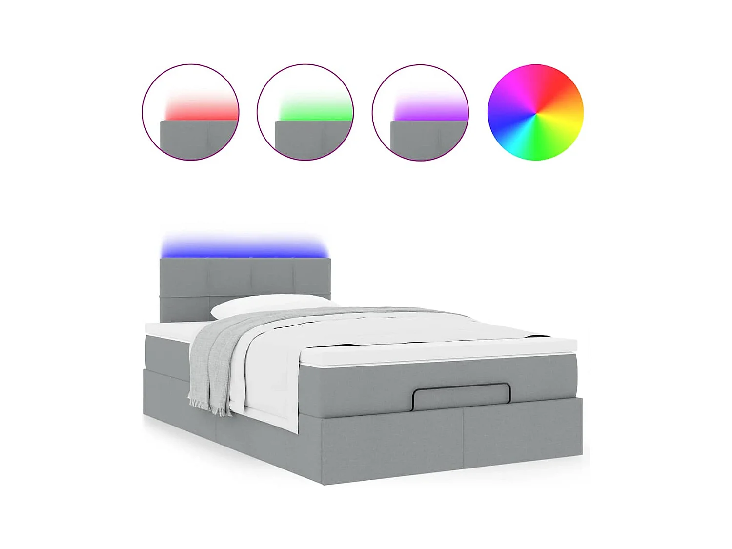 Lit ottoman avec matelas gris clair 120x190 cm tissu