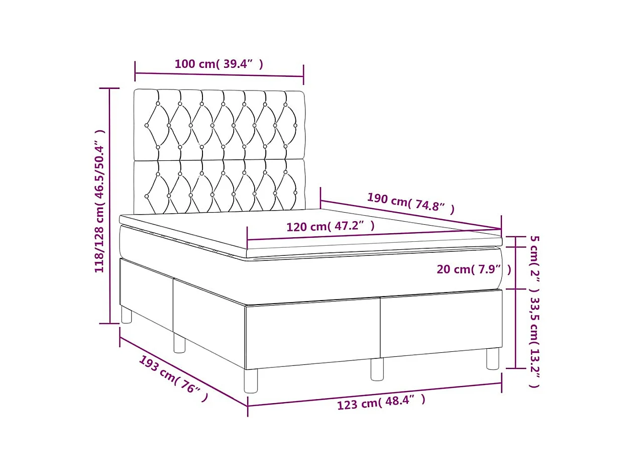 Sommier à lattes de lit avec matelas LED bleu foncé 120x190 cm
