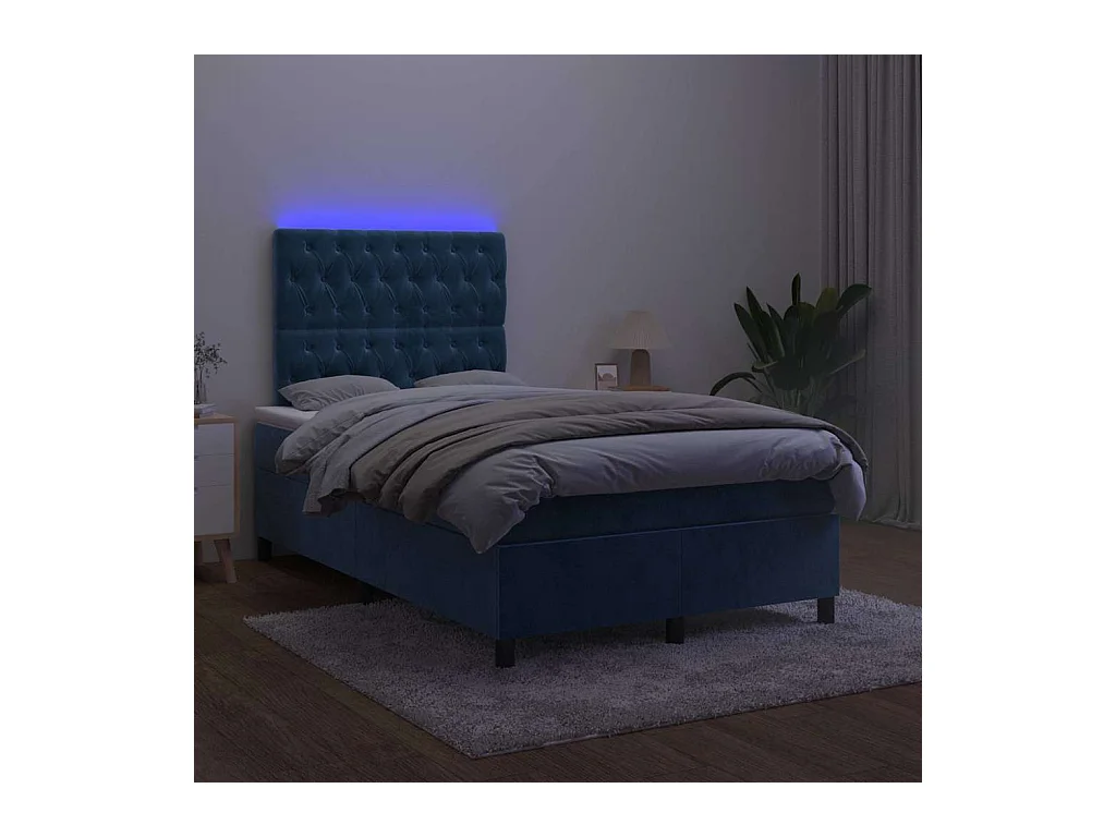 Sommier à lattes de lit avec matelas LED bleu foncé 120x190 cm