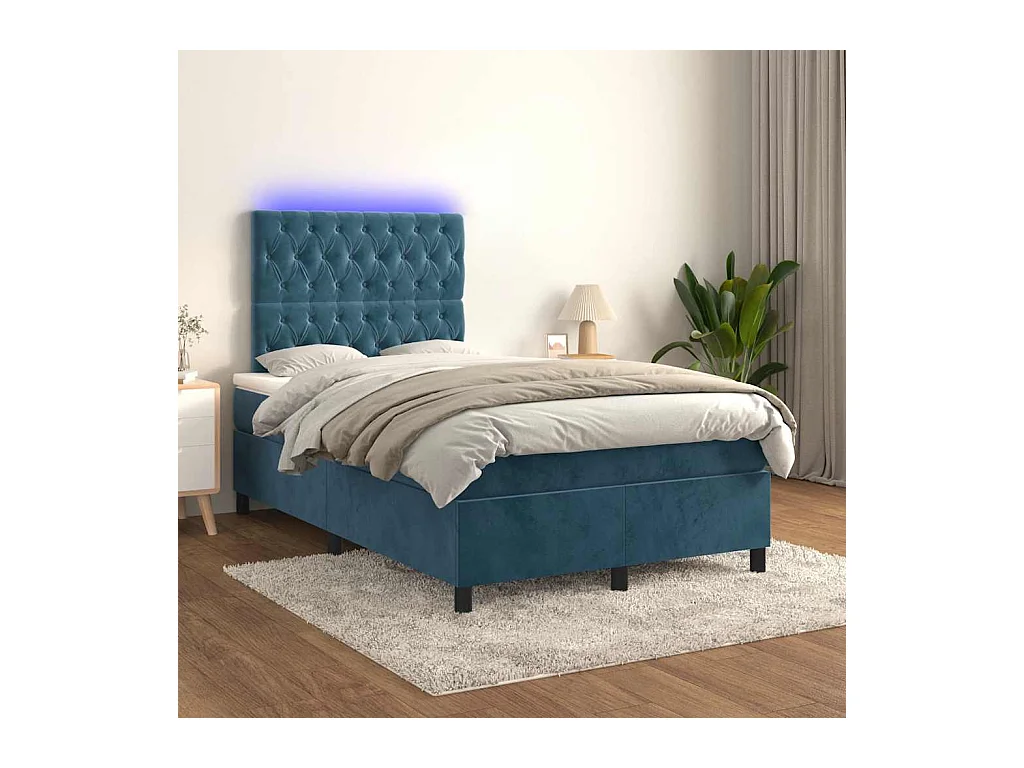Sommier à lattes de lit avec matelas LED bleu foncé 120x190 cm