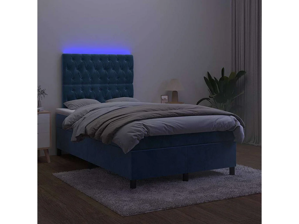 Sommier à lattes de lit avec matelas LED bleu foncé 120x190 cm