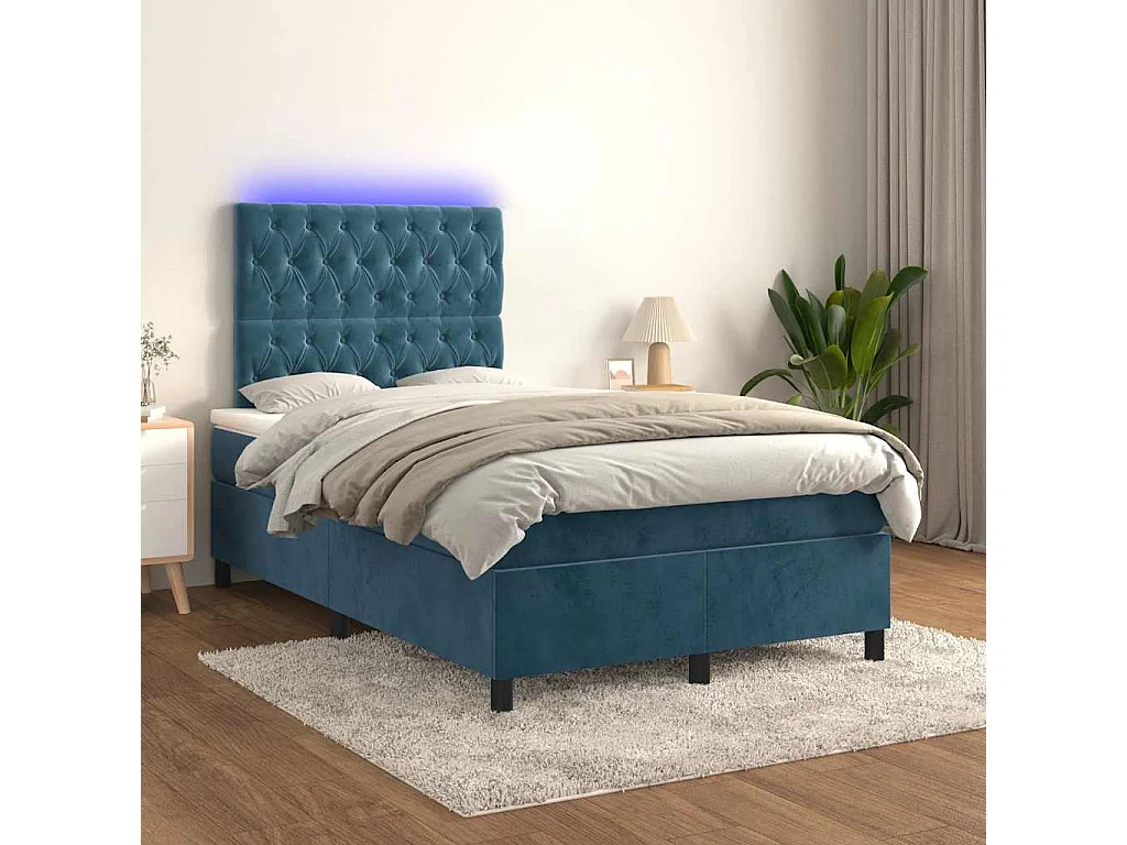 Sommier à lattes de lit avec matelas LED bleu foncé 120x190 cm