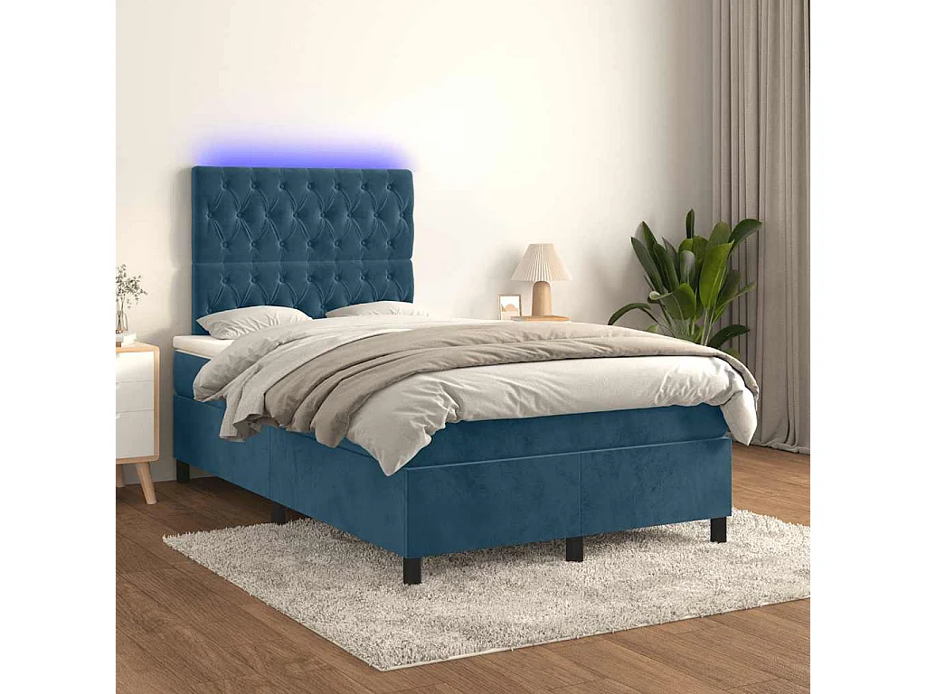 Sommier à lattes de lit avec matelas LED bleu foncé 120x190 cm