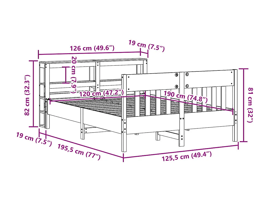 Estructura de cama sin colchón madera maciza de pino 120x190 cm