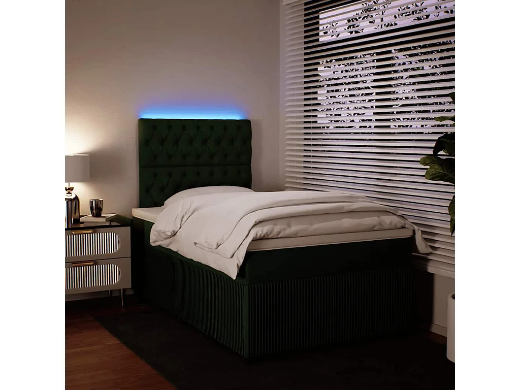 Cama box spring con colchón terciopelo verde oscuro 120x200 cm