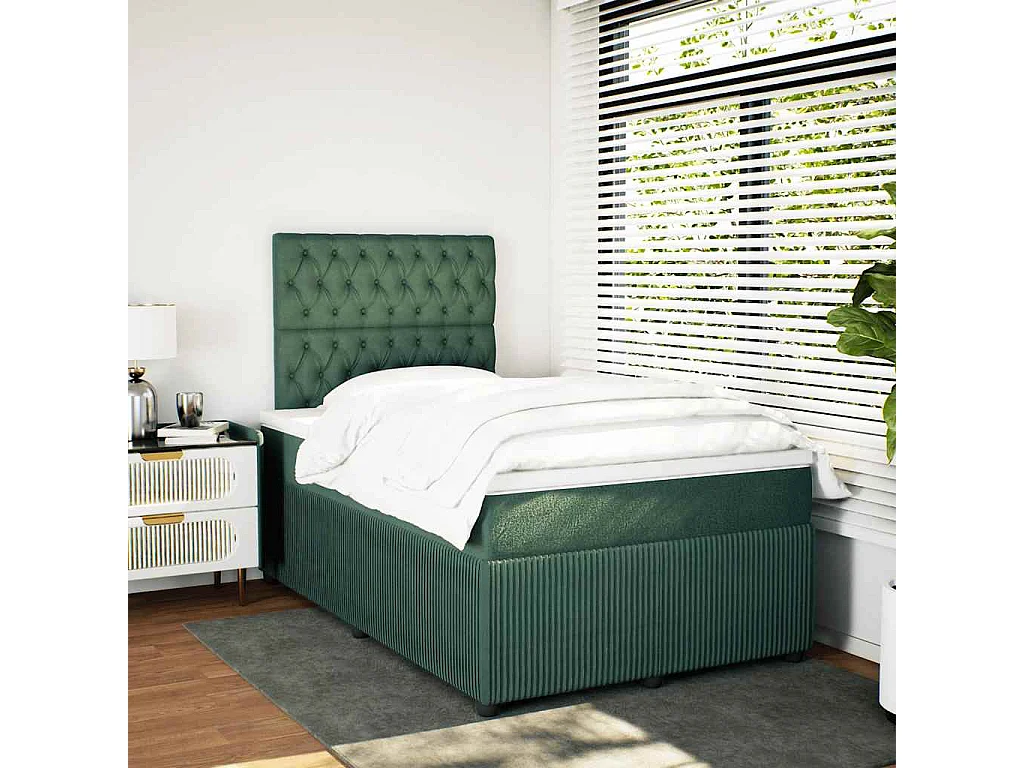 Cama box spring con colchón terciopelo verde oscuro 120x200 cm