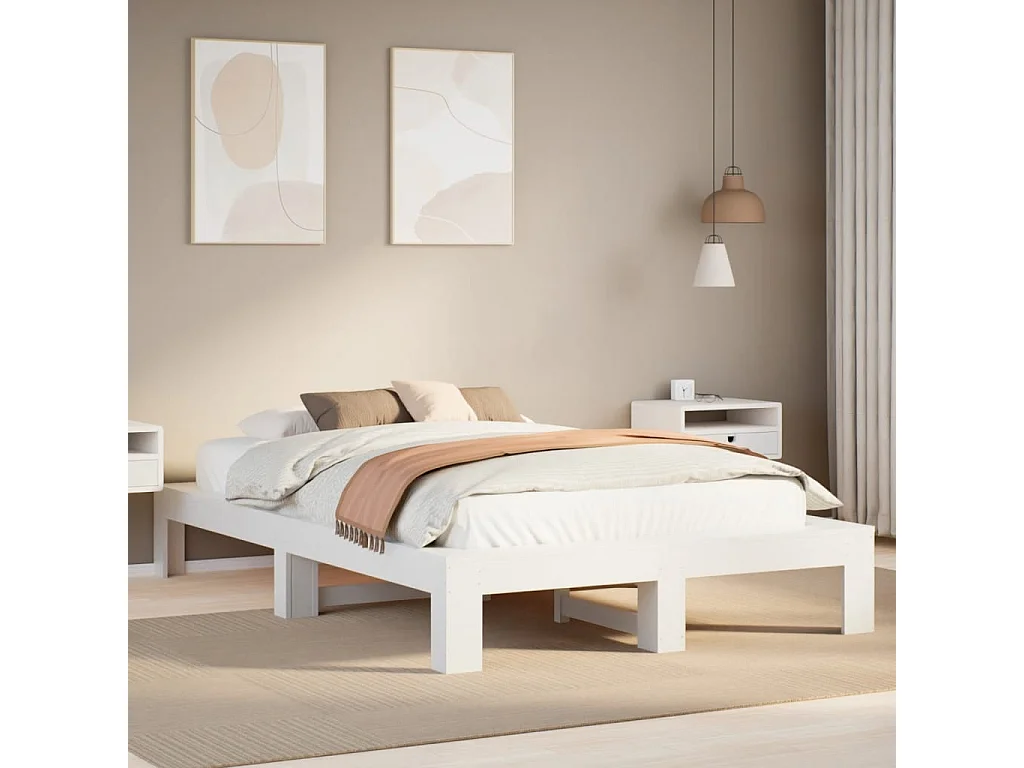 Massivholzbett ohne Matratze Weiß 120x190 cm Kiefernholz