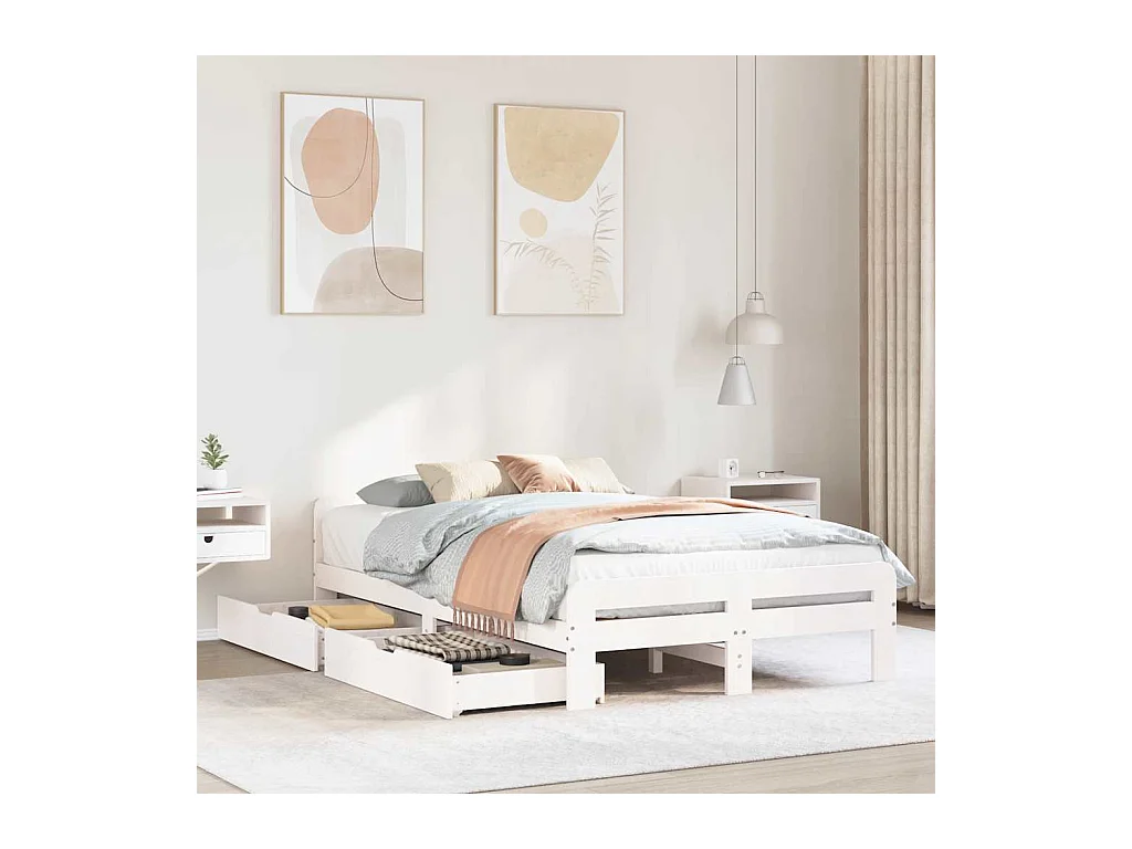 Letto senza Materasso Bianco 120x190 cm Legno Massello di Pino