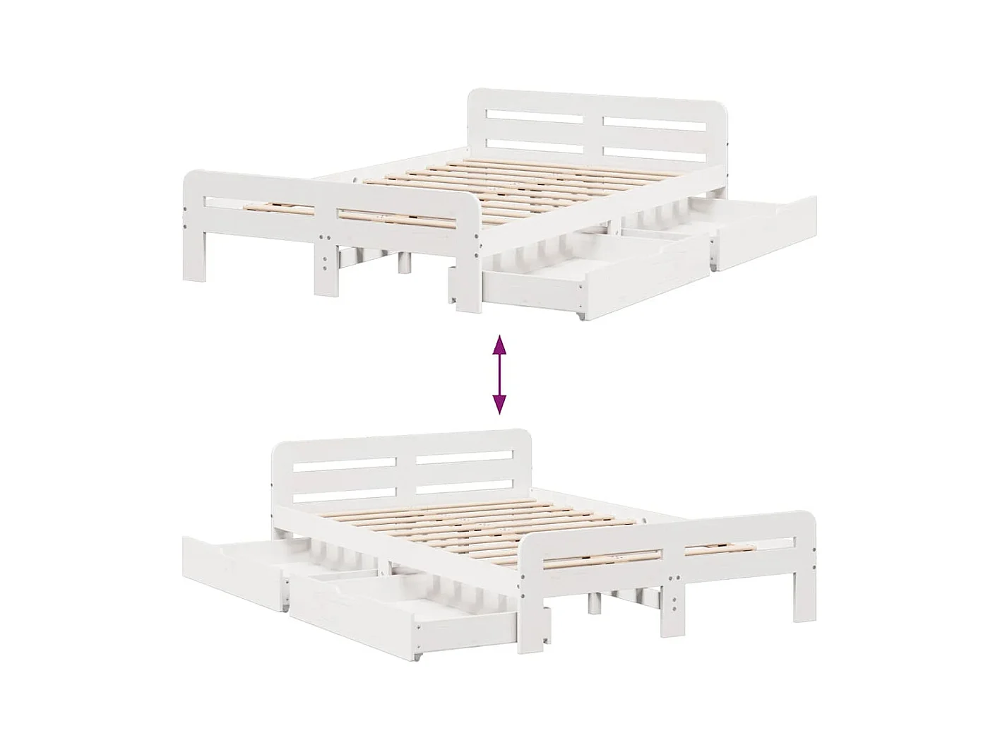 Letto senza Materasso Bianco 120x190 cm Legno Massello di Pino