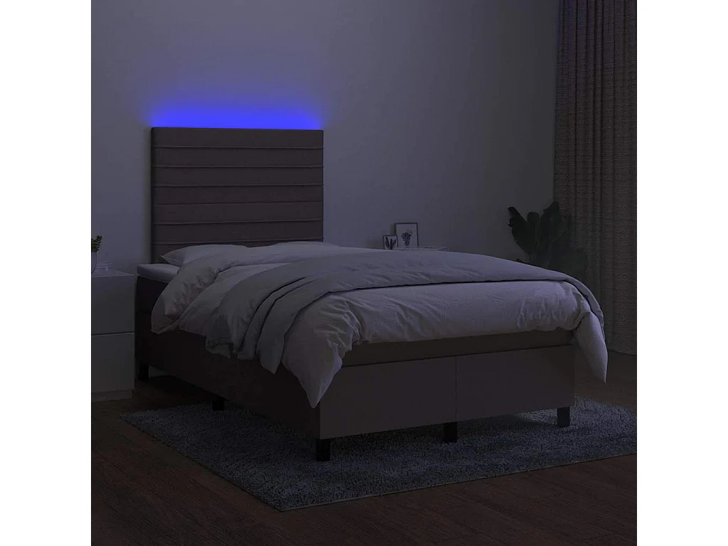 Sommier à lattes de lit matelas et LED taupe 120x190 cm tissu