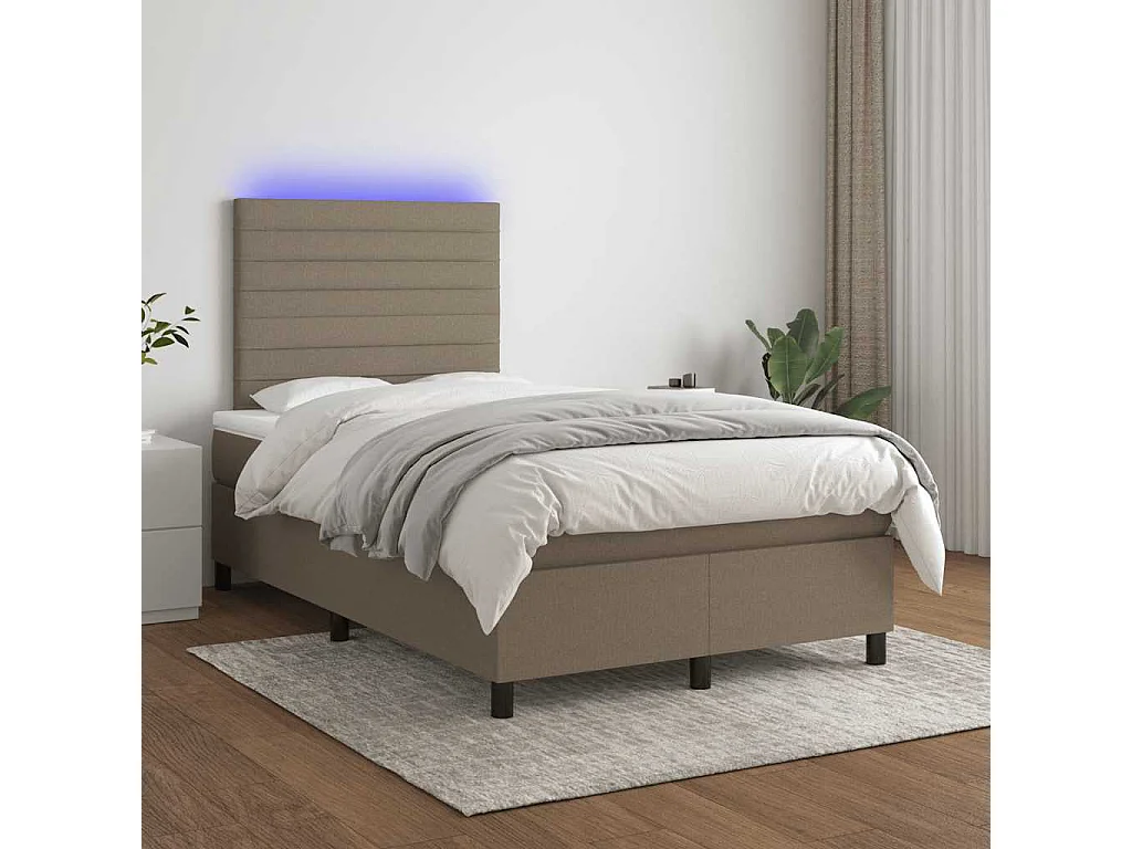 Sommier à lattes de lit matelas et LED taupe 120x190 cm tissu