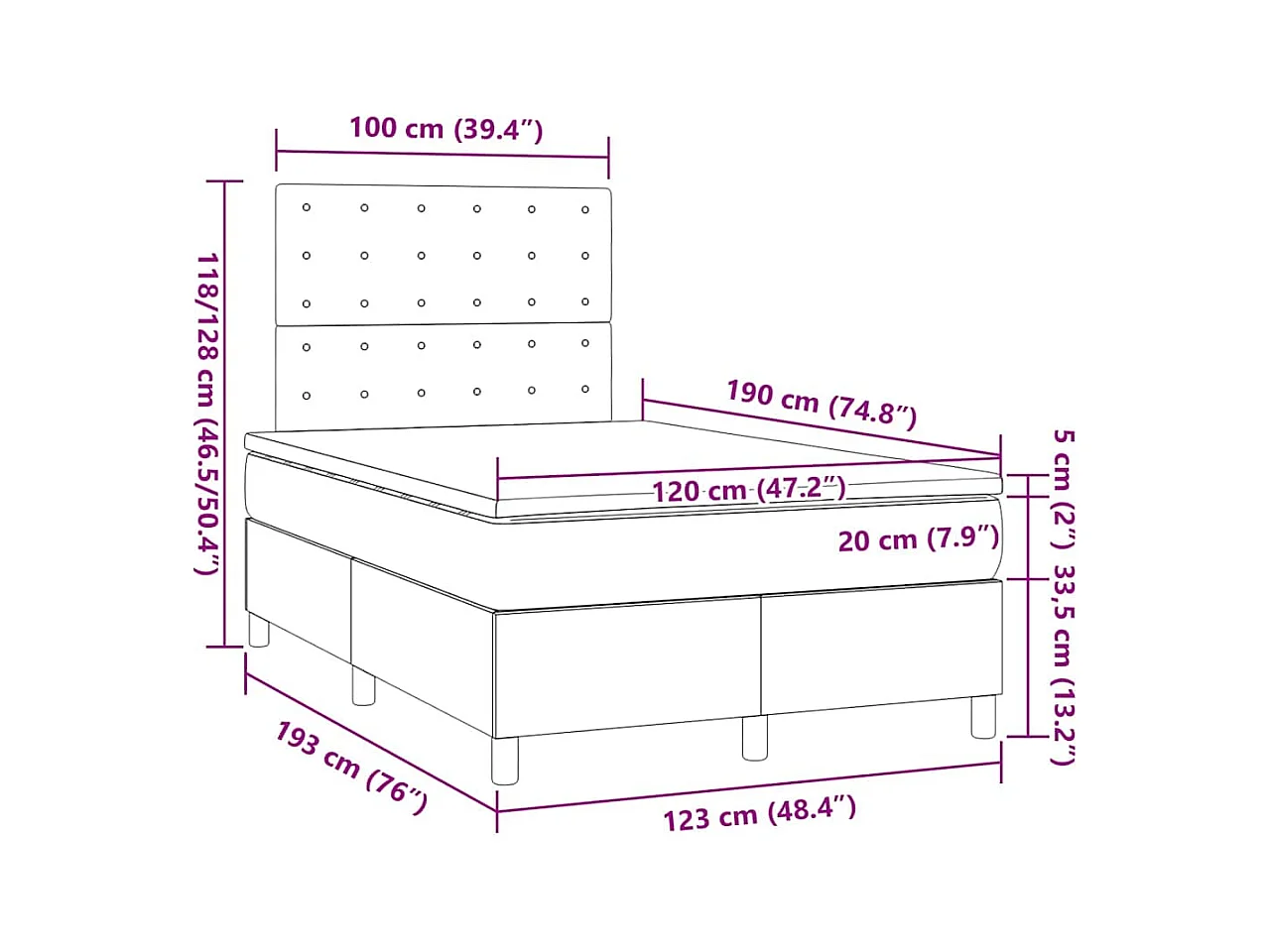 Boxspringbett mit Matratze Dunkelblau 120x190 cm Samt