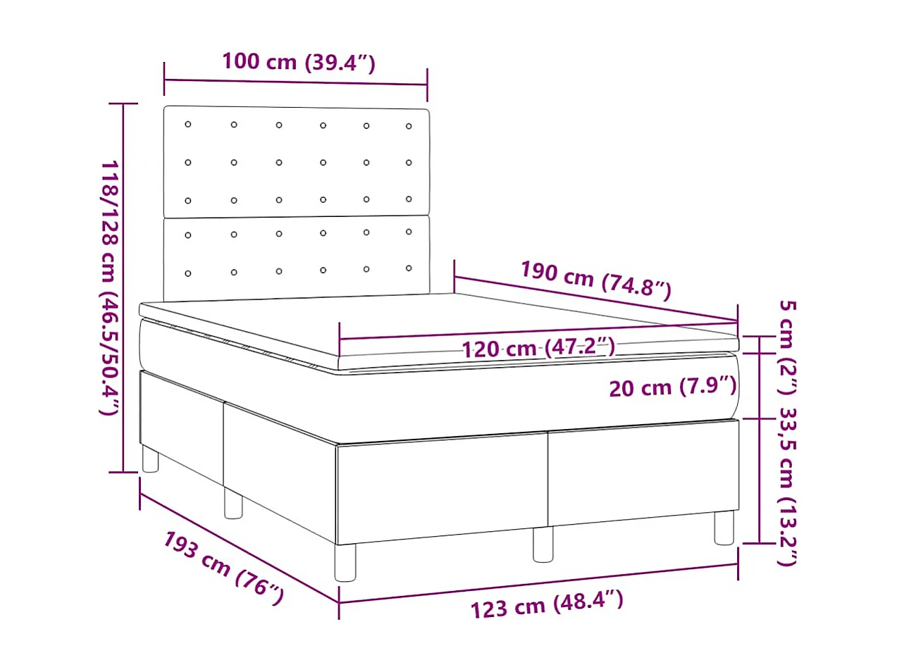 Boxspringbett mit Matratze Dunkelblau 120x190 cm Samt