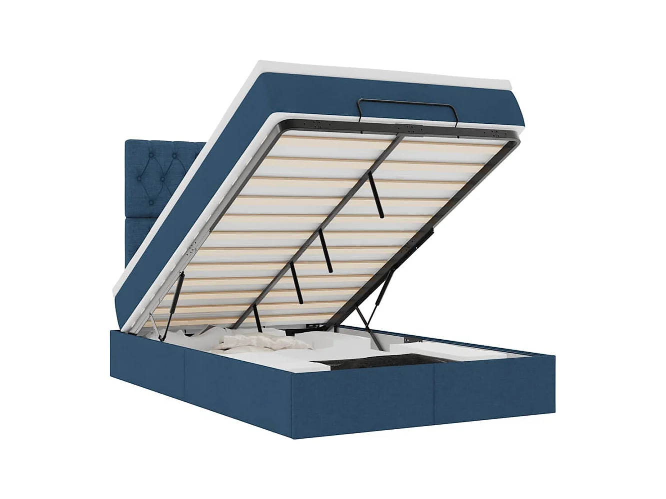 Cadre de lit ottoman avec matelas bleu 120x200 cm tissu