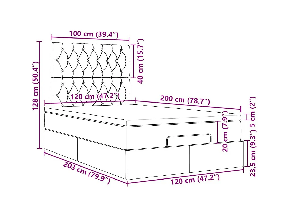 Cadre de lit ottoman avec matelas bleu 120x200 cm tissu