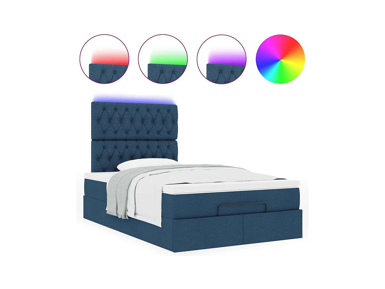 Cadre de lit ottoman avec matelas bleu 120x200 cm tissu