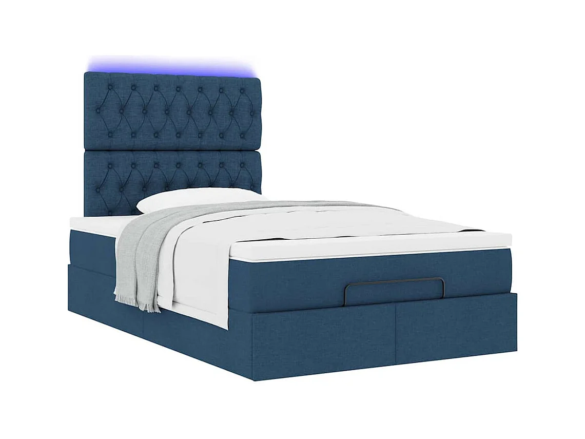 Cadre de lit ottoman avec matelas bleu 120x200 cm tissu