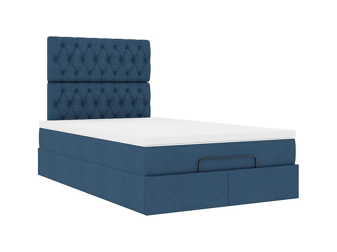 Cadre de lit ottoman avec matelas bleu 120x200 cm tissu