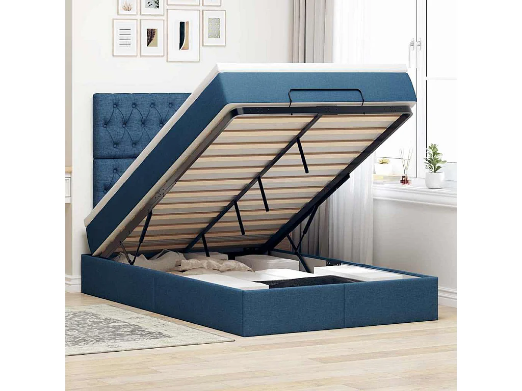 Ottoman bed met matras en LED's 120x200cm stof blauw
