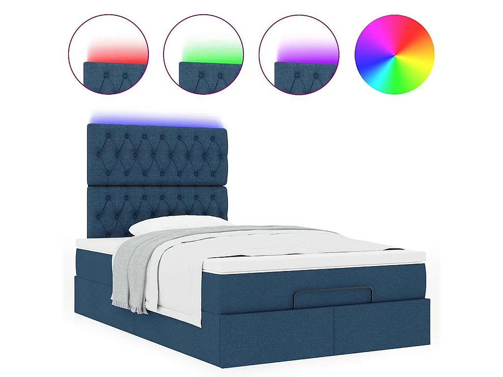 Cadre de lit ottoman avec matelas bleu 120x200 cm tissu