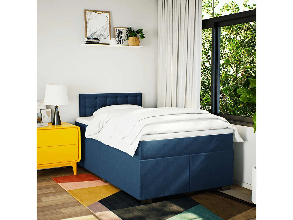 Cama boxspring com colchão 120x190 cm tecido azul