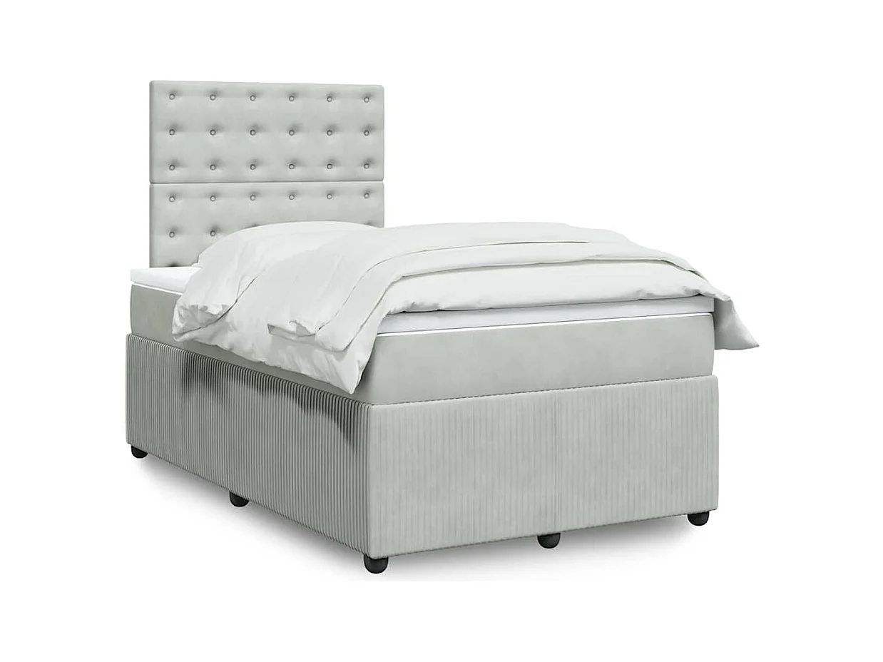 Sommier à lattes de lit et matelas gris clair 120x190cm velours