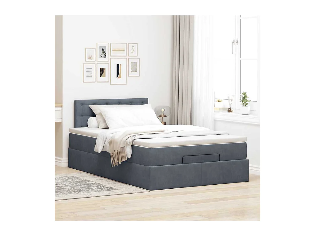 Cadre de lit ottoman et matelas gris foncé 120x200 cm velours