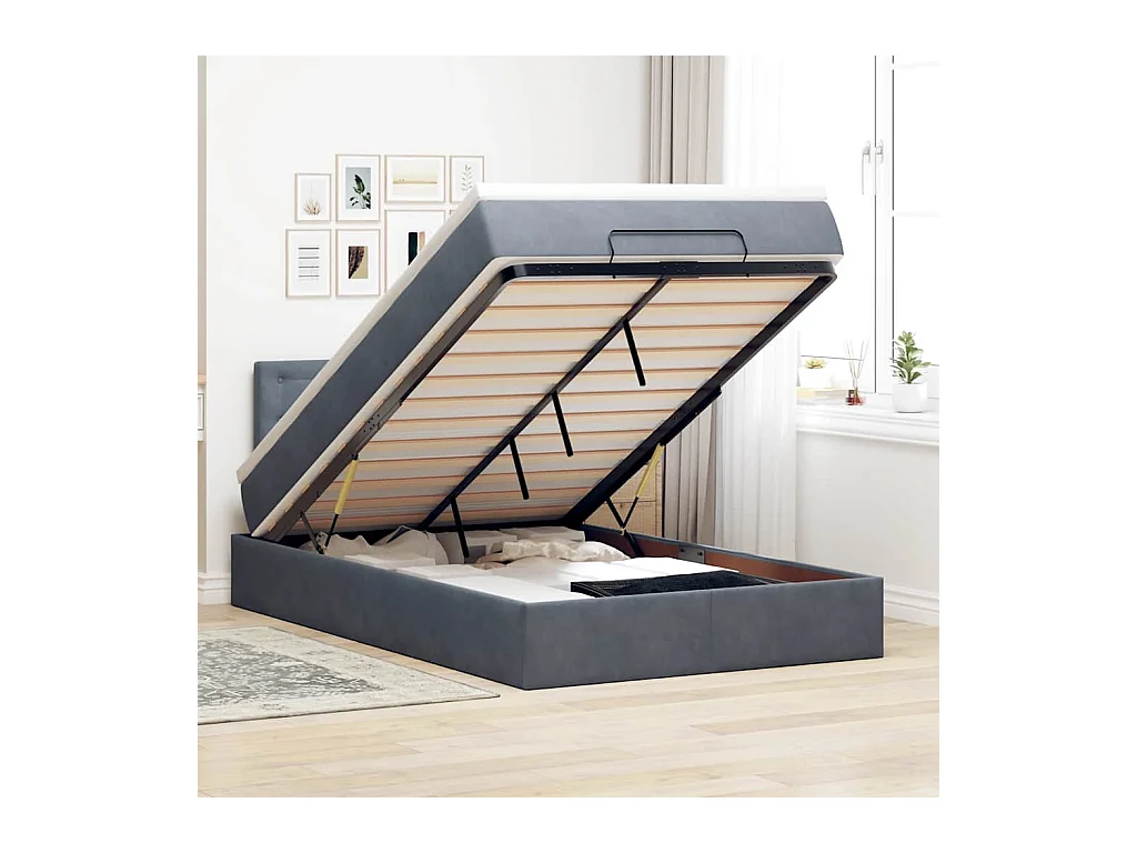 Ottoman-Bett mit Matratze & LEDs Dunkelgrau 120x200 cm Samt