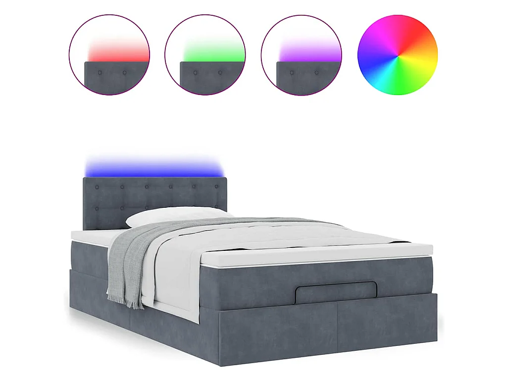 Cadre de lit ottoman et matelas gris foncé 120x200 cm velours