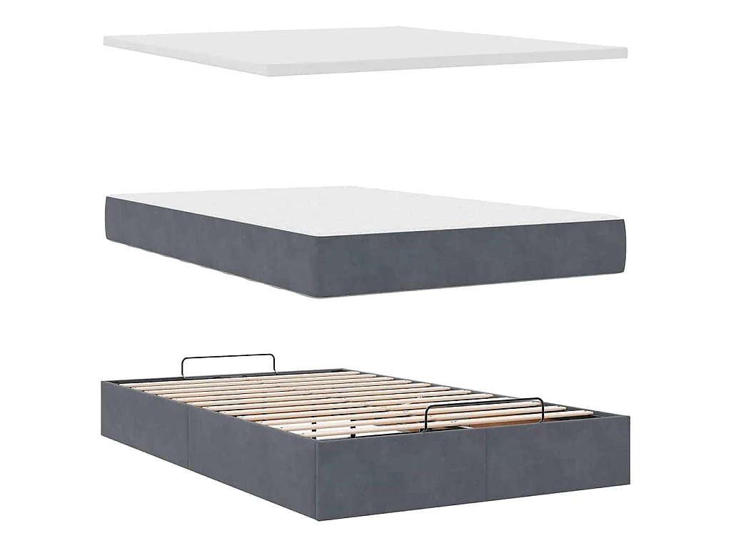 Cadre de lit ottoman et matelas gris foncé 120x200 cm velours