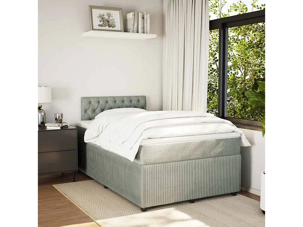 Cama box spring con colchón terciopelo gris claro 120x190 cm