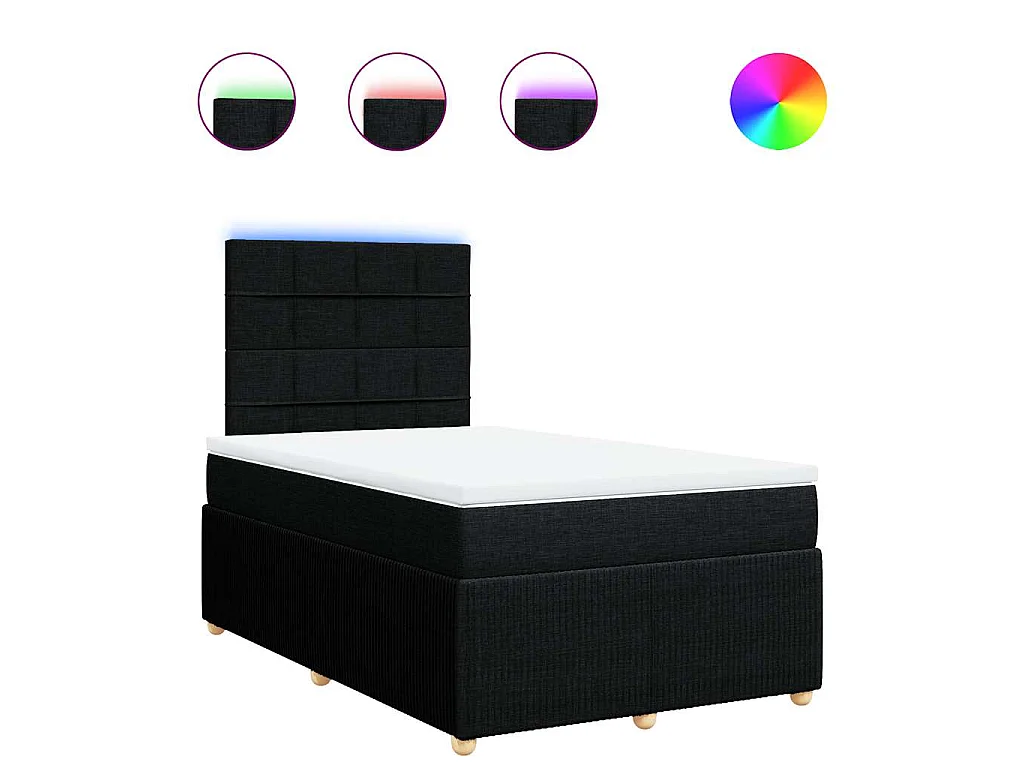 Cama box spring con colchón tela negro 120x190 cm